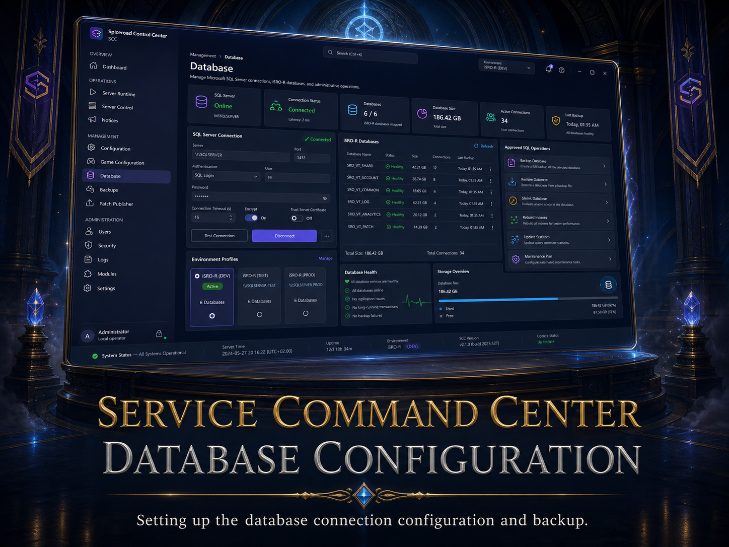 Server Command Center database page screenshot